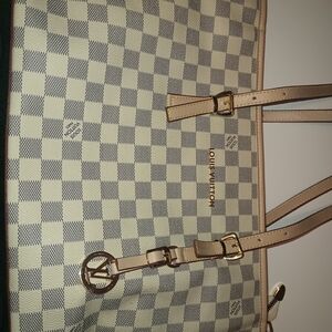 Louis Vuitton Checkered Tote in Cream and Gray